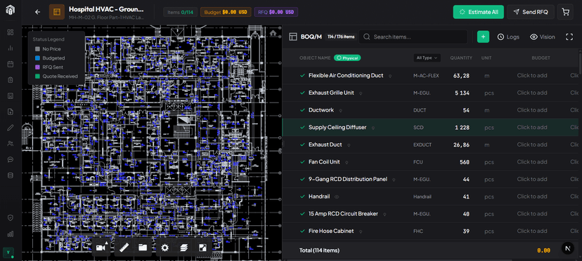BOQ extracted from HVAC design file