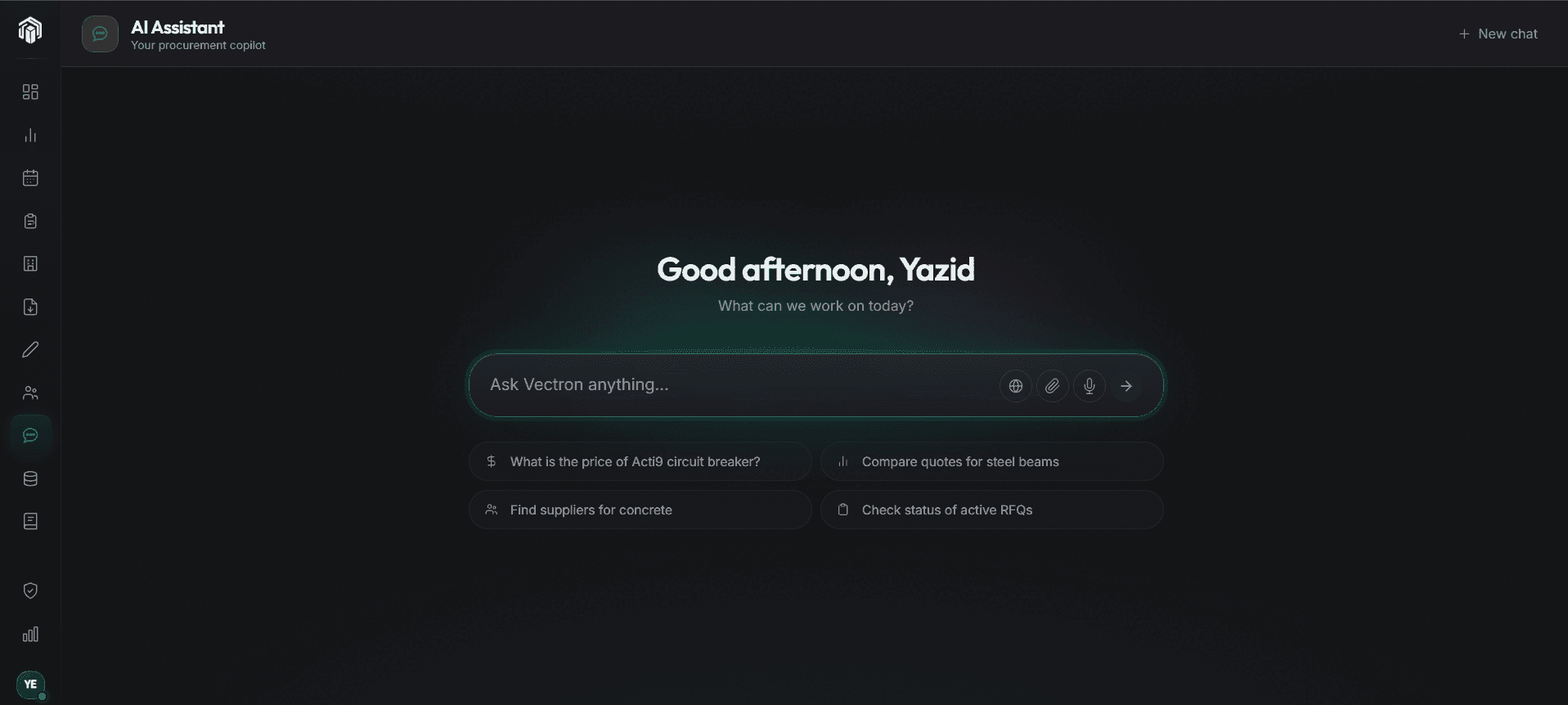 Vectron AI assistant in the web platform